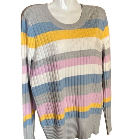 EVOLUTION BY CYRUS Sweater XL Pastel Stripes Feminine Spring Lightweight NWT - Picture 2 of 7